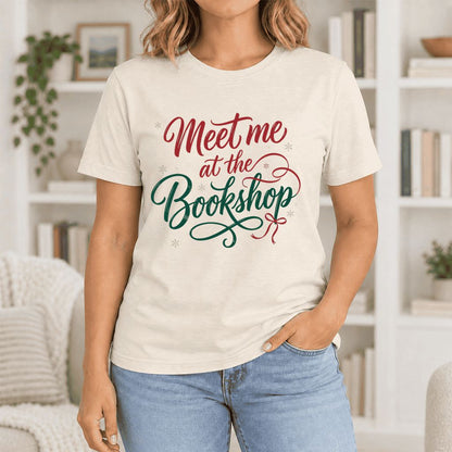 Meet Me At The Bookshop Ultra-Soft Cotton T-Shirt | Christmas Reader Gift Natural