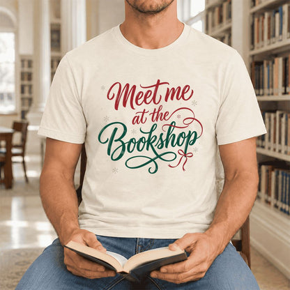 Meet Me At The Bookshop Ultra-Soft Cotton T-Shirt | Christmas Reader Gift Natural
