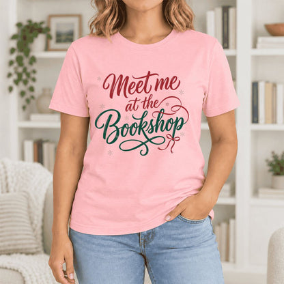 Meet Me At The Bookshop Ultra-Soft Cotton T-Shirt | Christmas Reader Gift Pink