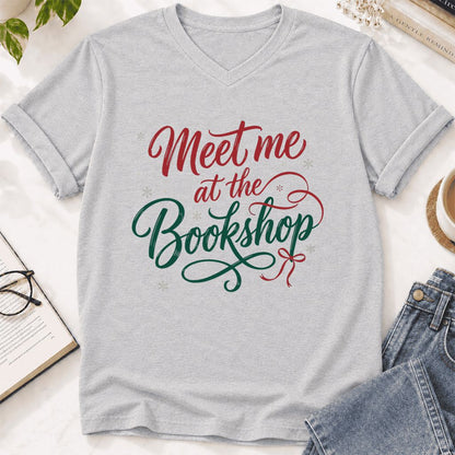 Meet Me At The Bookshop Ultra-Soft V-Neck | Christmas Reader Gift Ash