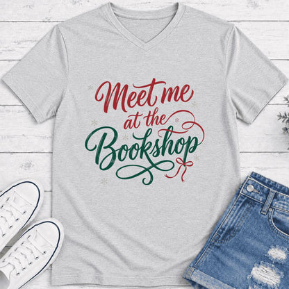 Meet Me At The Bookshop Ultra-Soft V-Neck | Christmas Reader Gift Ash
