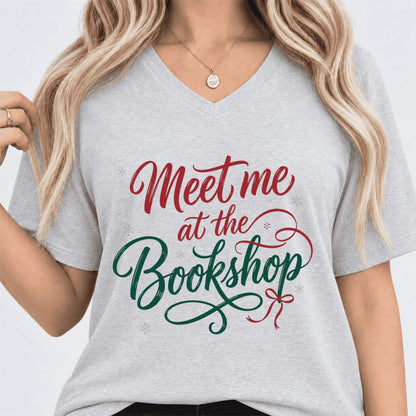 Meet Me At The Bookshop Ultra-Soft V-Neck | Christmas Reader Gift Ash