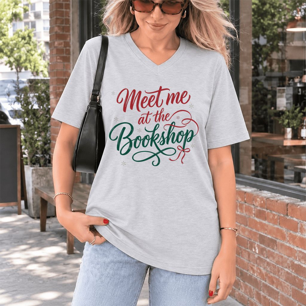 Meet Me At The Bookshop Ultra-Soft V-Neck | Christmas Reader Gift Ash