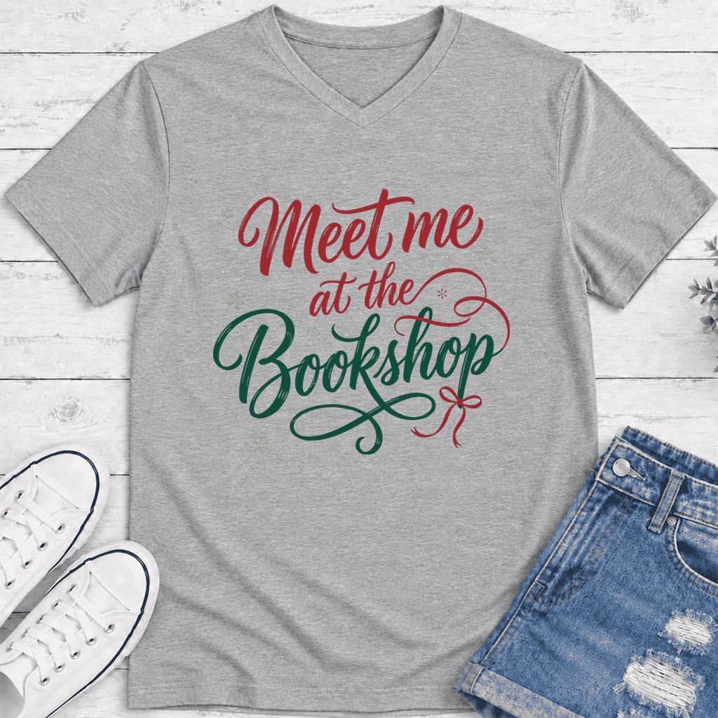 Meet Me At The Bookshop Ultra-Soft V-Neck | Christmas Reader Gift Athletic Heather
