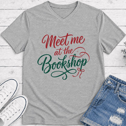 Meet Me At The Bookshop Ultra-Soft V-Neck | Christmas Reader Gift Athletic Heather