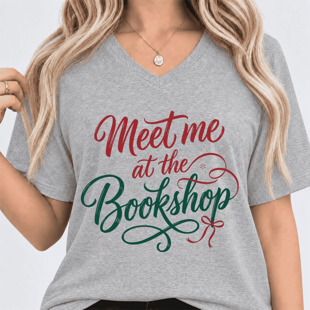 Meet Me At The Bookshop Ultra-Soft V-Neck | Christmas Reader Gift Athletic Heather