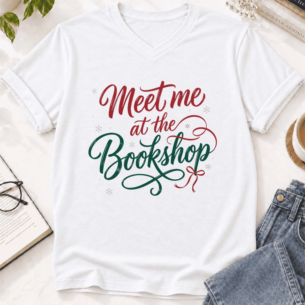 Meet Me At The Bookshop Ultra-Soft V-Neck | Christmas Reader Gift White
