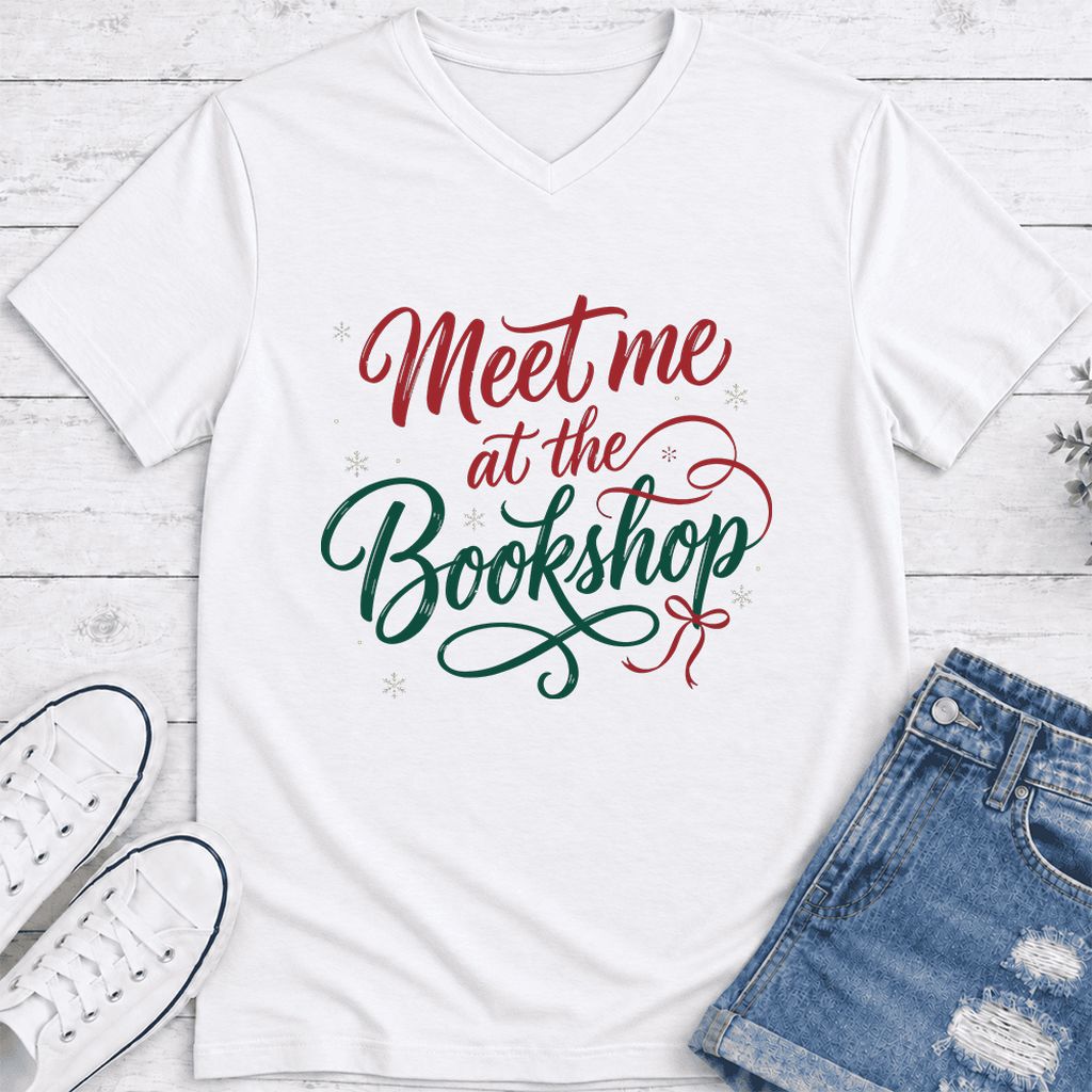 Meet Me At The Bookshop Ultra-Soft V-Neck | Christmas Reader Gift White