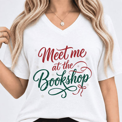 Meet Me At The Bookshop Ultra-Soft V-Neck | Christmas Reader Gift White