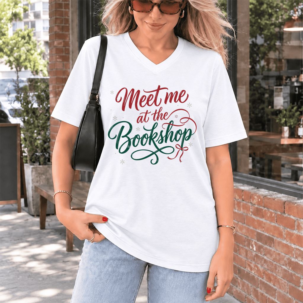 Meet Me At The Bookshop Ultra-Soft V-Neck | Christmas Reader Gift White