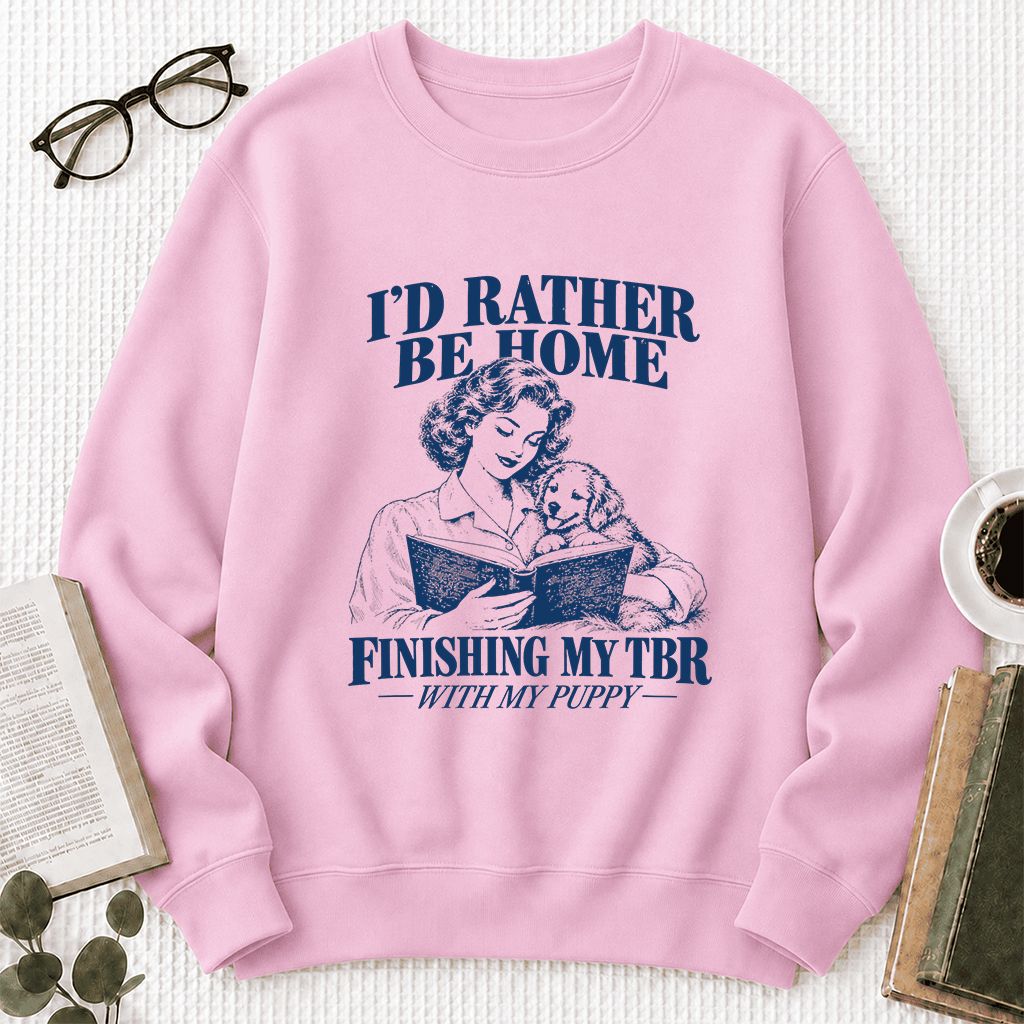 Be Home Finishing My TBR With My Puppy Printed Sweatshirt | Reader Gift Light Pink