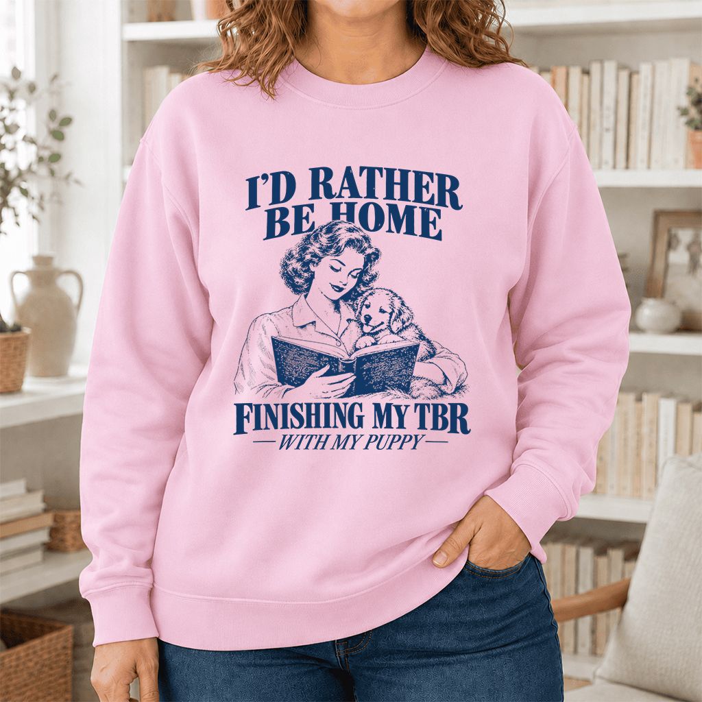 Be Home Finishing My TBR With My Puppy Printed Sweatshirt | Reader Gift Light Pink