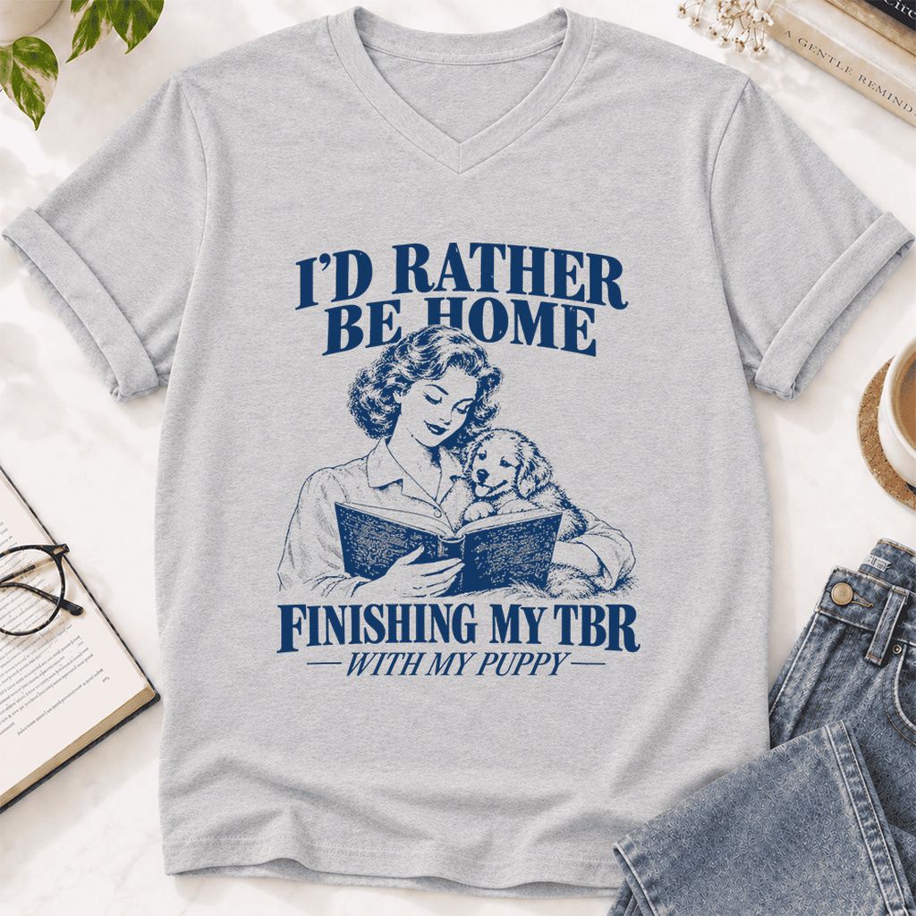 Be Home Finishing My TBR With My Puppy Ultra-Soft V-Neck | Reader Gift Ash