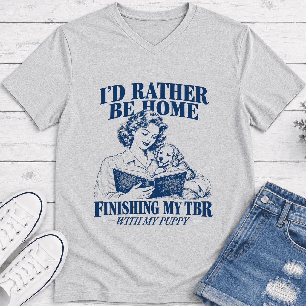 Be Home Finishing My TBR With My Puppy Ultra-Soft V-Neck | Reader Gift Ash