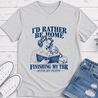 Be Home Finishing My TBR With My Puppy Ultra-Soft V-Neck | Reader Gift Ash