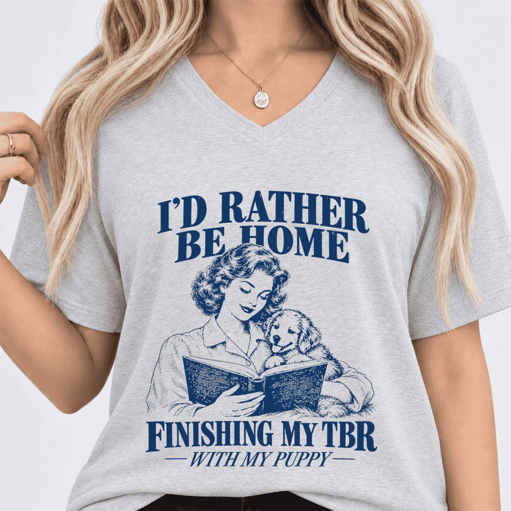 Be Home Finishing My TBR With My Puppy Ultra-Soft V-Neck | Reader Gift Ash