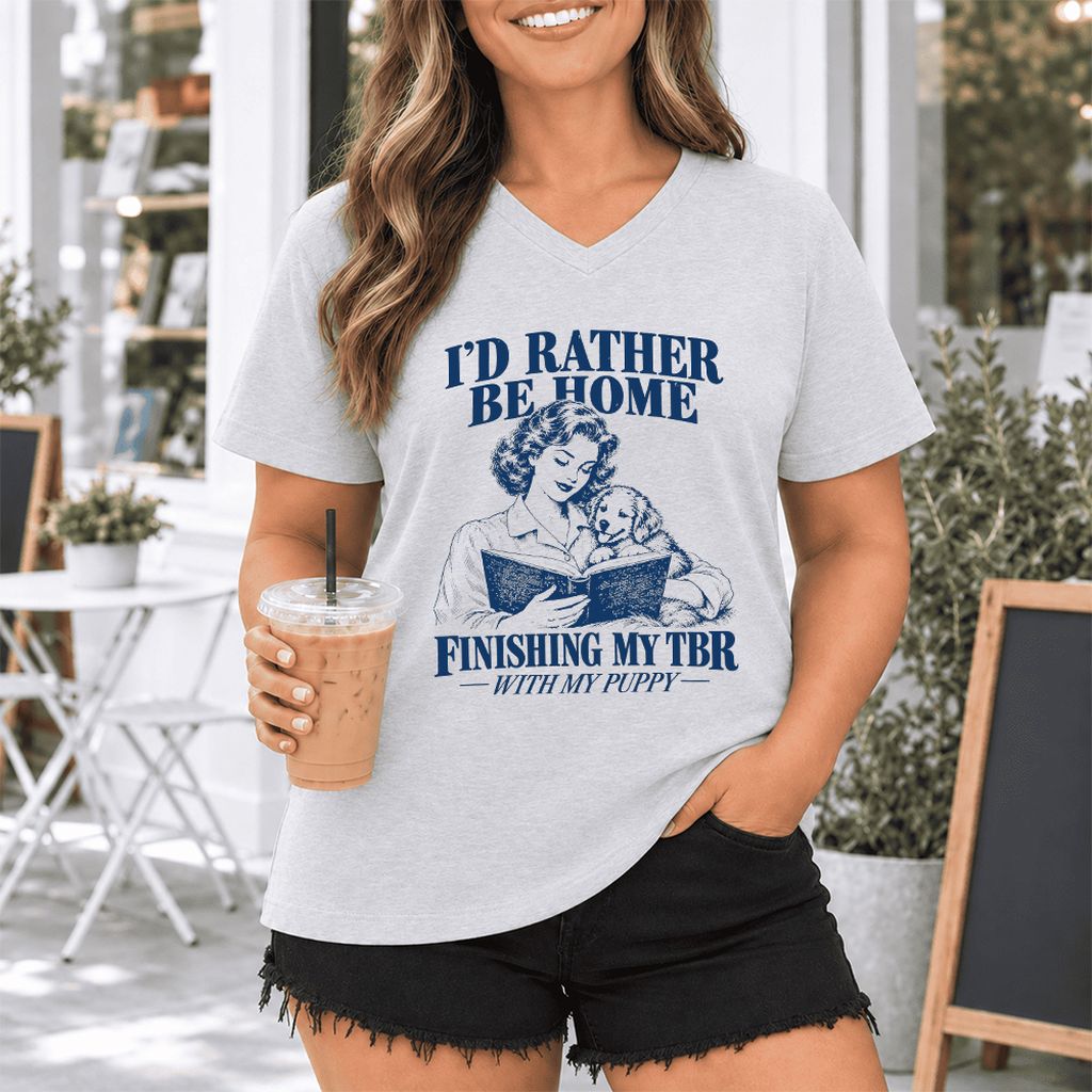 Be Home Finishing My TBR With My Puppy Ultra-Soft V-Neck | Reader Gift Ash