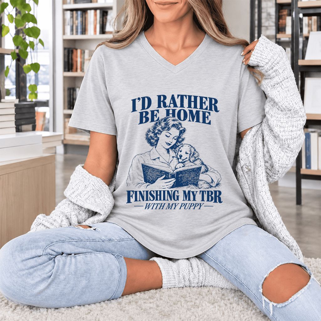 Be Home Finishing My TBR With My Puppy Ultra-Soft V-Neck | Reader Gift Ash