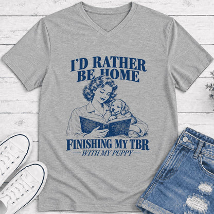 Be Home Finishing My TBR With My Puppy Ultra-Soft V-Neck | Reader Gift Athletic Heather