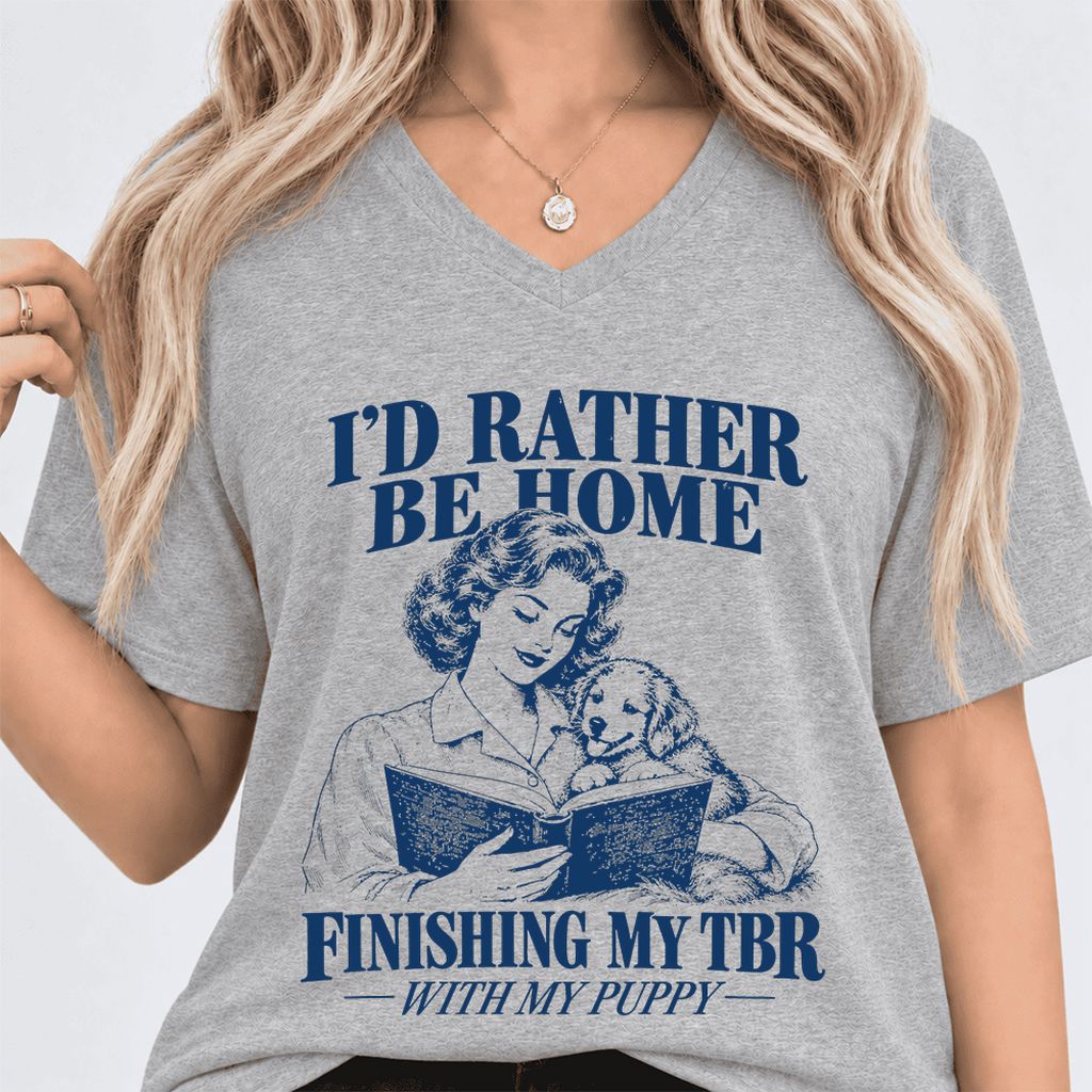 Be Home Finishing My TBR With My Puppy Ultra-Soft V-Neck | Reader Gift Athletic Heather
