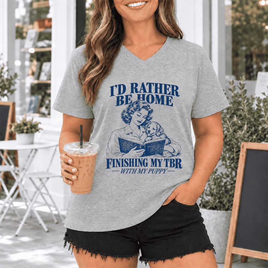 Be Home Finishing My TBR With My Puppy Ultra-Soft V-Neck | Reader Gift Athletic Heather