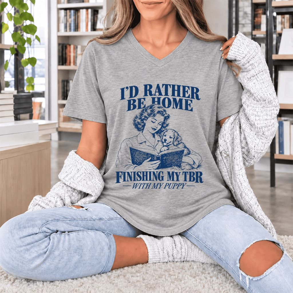Be Home Finishing My TBR With My Puppy Ultra-Soft V-Neck | Reader Gift Athletic Heather