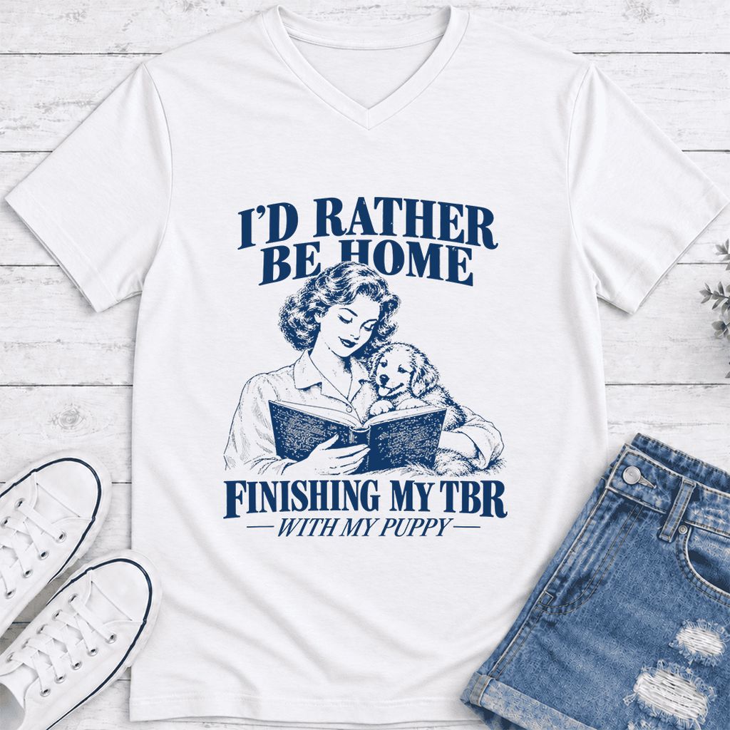 Be Home Finishing My TBR With My Puppy Ultra-Soft V-Neck | Reader Gift White