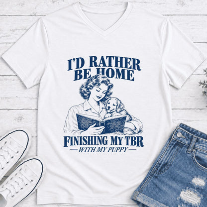 Be Home Finishing My TBR With My Puppy Ultra-Soft V-Neck | Reader Gift White