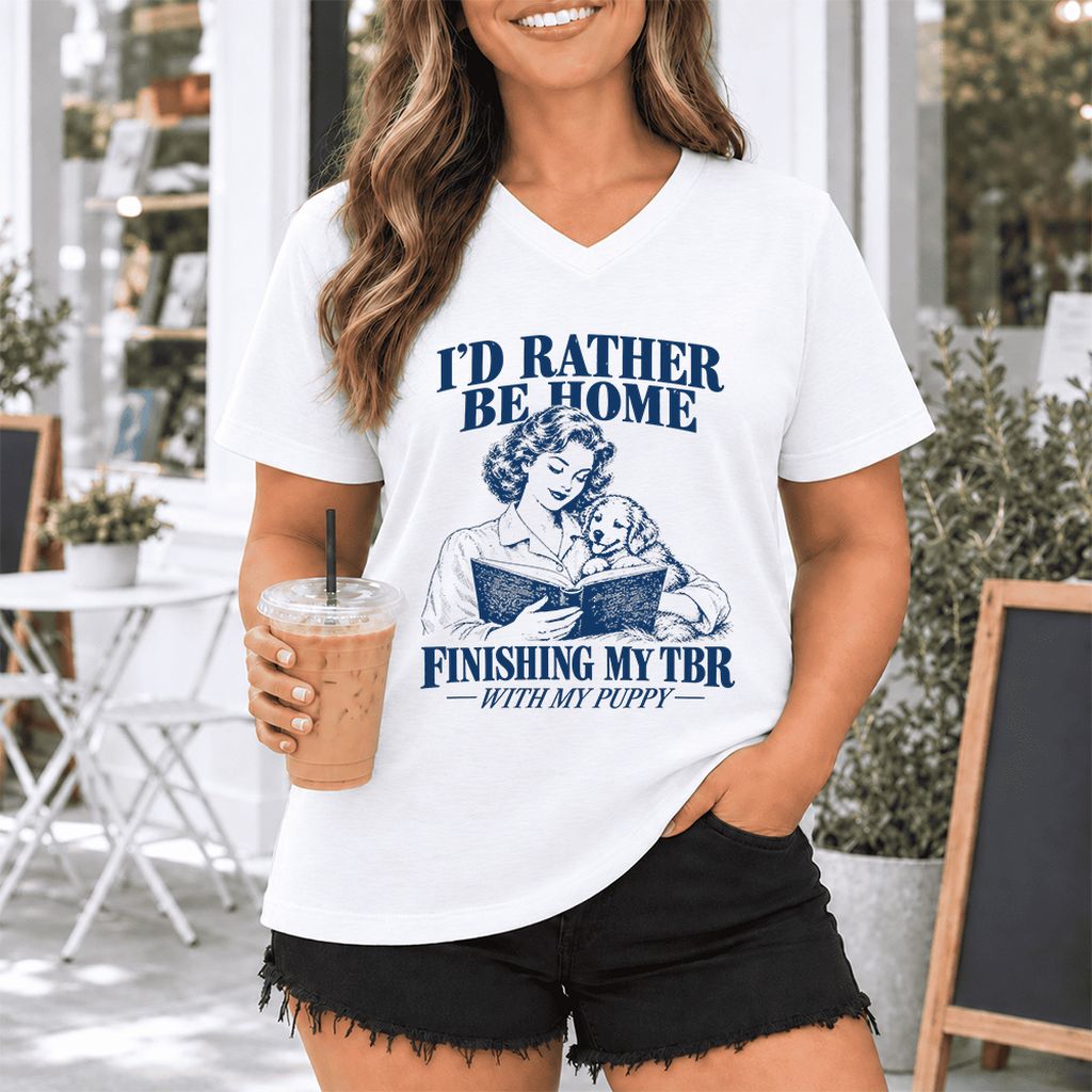 Be Home Finishing My TBR With My Puppy Ultra-Soft V-Neck | Reader Gift White