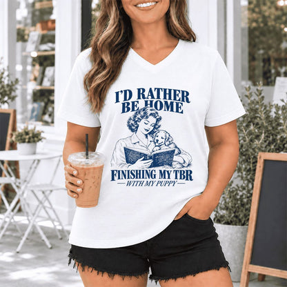 Be Home Finishing My TBR With My Puppy Ultra-Soft V-Neck | Reader Gift White