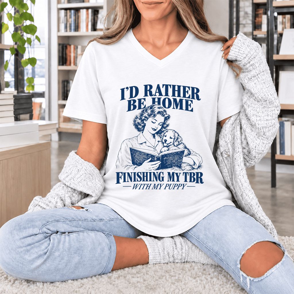 Be Home Finishing My TBR With My Puppy Ultra-Soft V-Neck | Reader Gift White