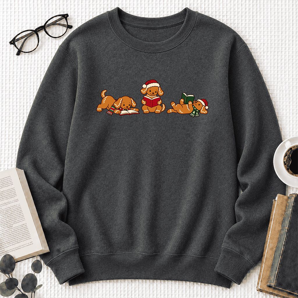 Golden Retriever Gingerbread Trio Printed Sweatshirt | Christmas Reader Gift Dark Heather
