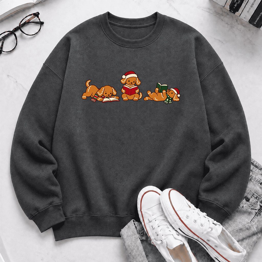 Golden Retriever Gingerbread Trio Printed Sweatshirt | Christmas Reader Gift Dark Heather