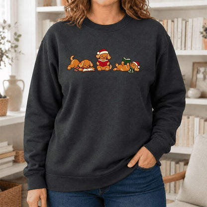 Golden Retriever Gingerbread Trio Printed Sweatshirt | Christmas Reader Gift Dark Heather