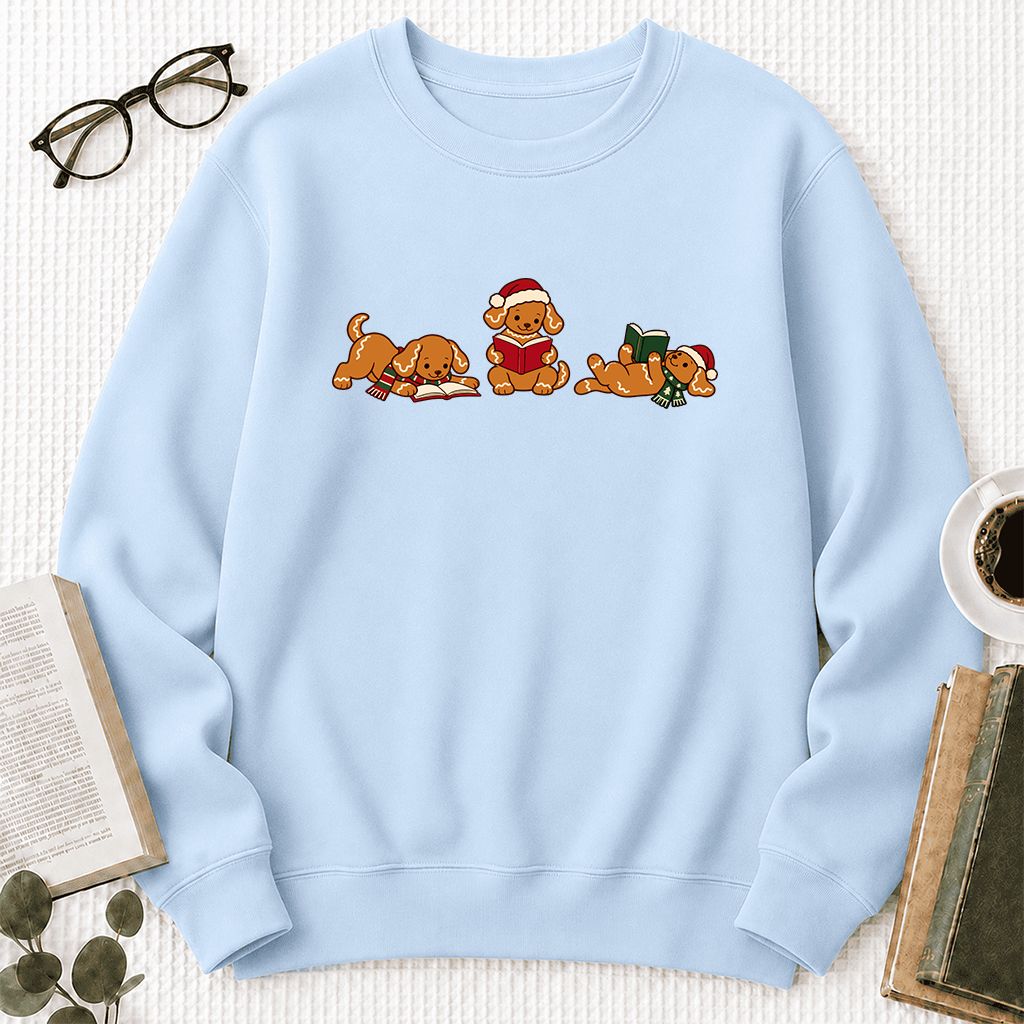 Golden Retriever Gingerbread Trio Printed Sweatshirt | Christmas Reader Gift Light Blue
