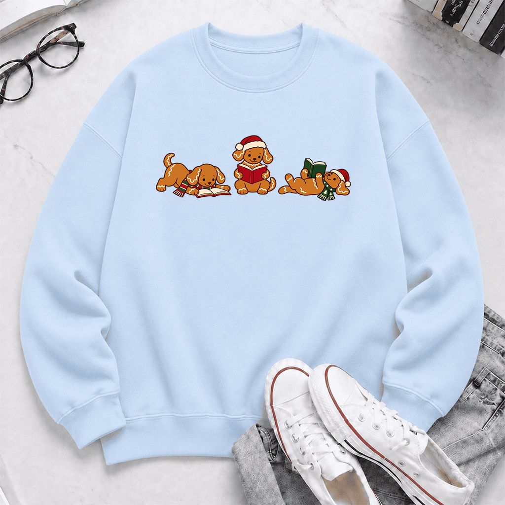 Golden Retriever Gingerbread Trio Printed Sweatshirt | Christmas Reader Gift Light Blue
