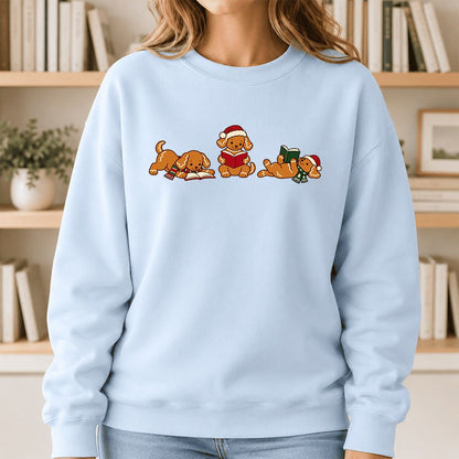 Golden Retriever Gingerbread Trio Printed Sweatshirt | Christmas Reader Gift Light Blue