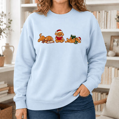 Golden Retriever Gingerbread Trio Printed Sweatshirt | Christmas Reader Gift Light Blue