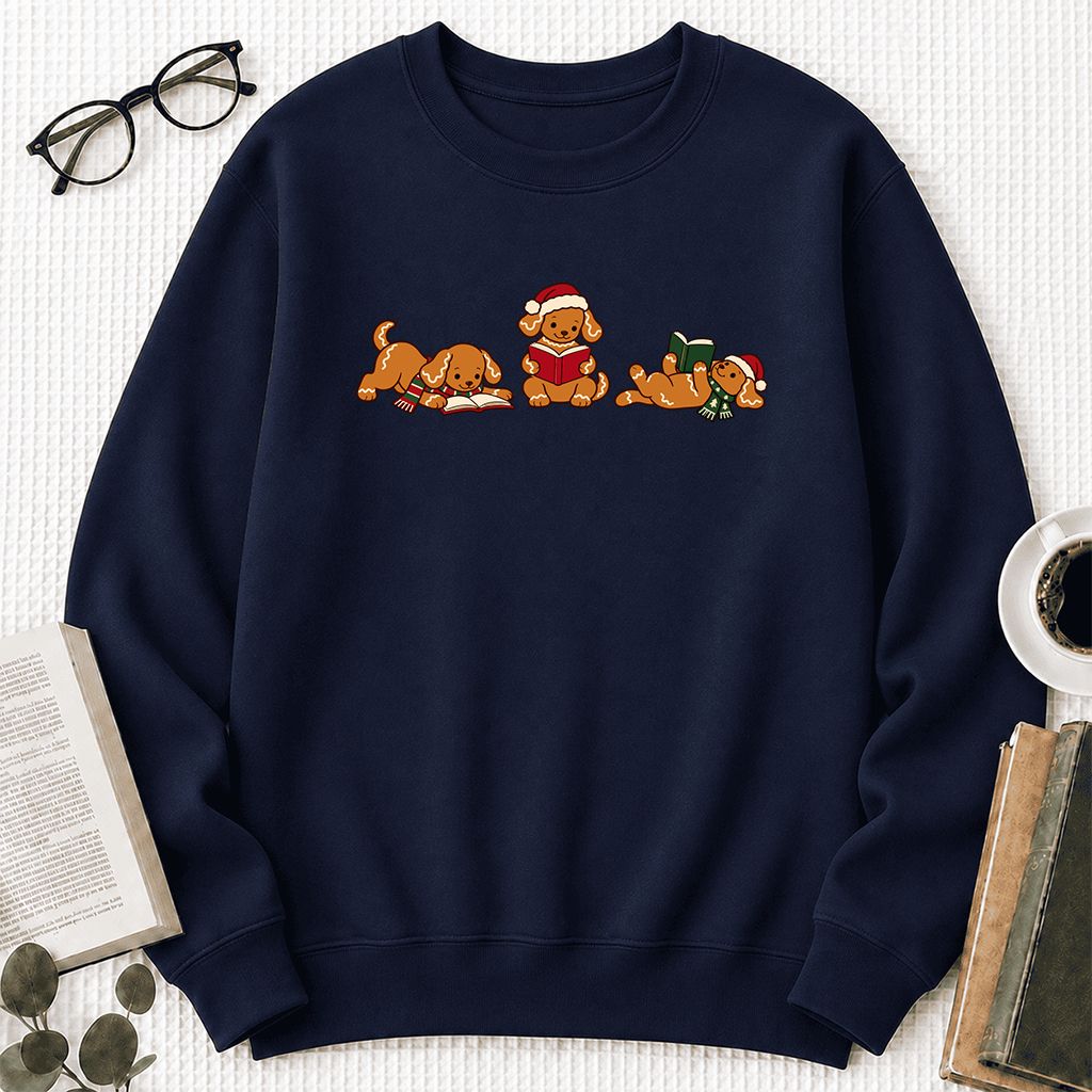 Golden Retriever Gingerbread Trio Printed Sweatshirt | Christmas Reader Gift Navy