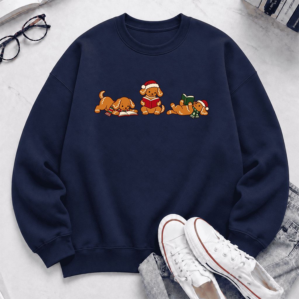 Golden Retriever Gingerbread Trio Printed Sweatshirt | Christmas Reader Gift Navy
