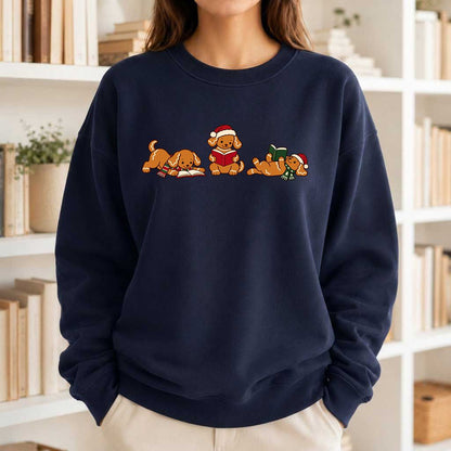 Golden Retriever Gingerbread Trio Printed Sweatshirt | Christmas Reader Gift Navy