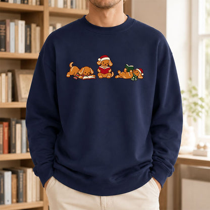 Golden Retriever Gingerbread Trio Printed Sweatshirt | Christmas Reader Gift Navy