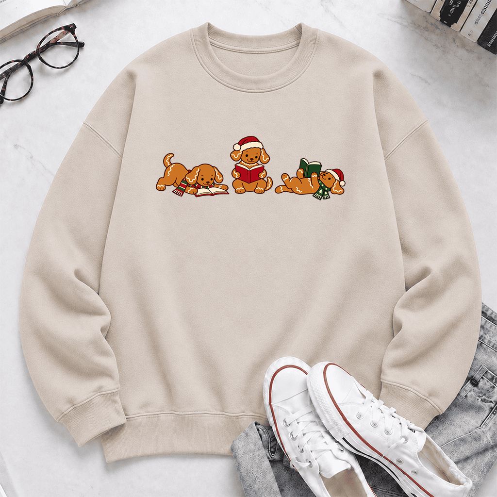 Golden Retriever Gingerbread Trio Printed Sweatshirt | Christmas Reader Gift Sand