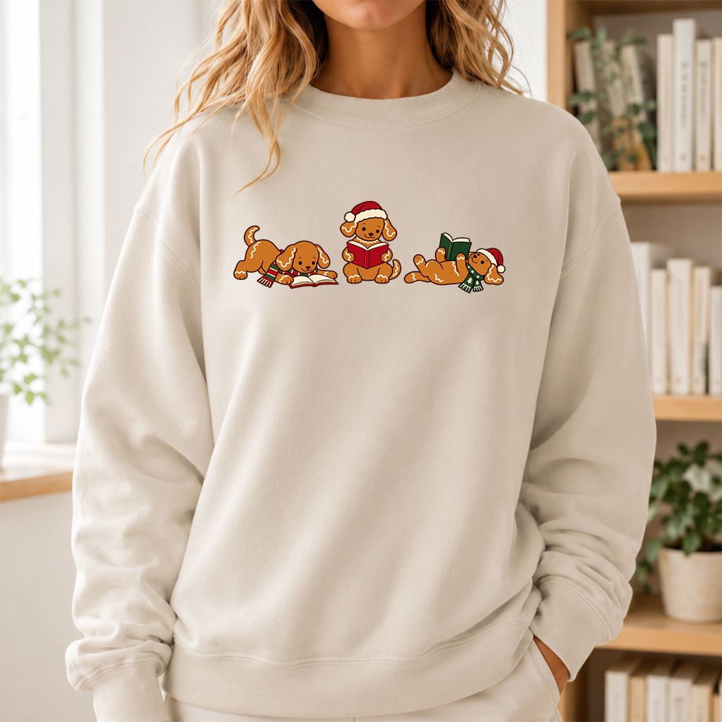 Golden Retriever Gingerbread Trio Printed Sweatshirt | Christmas Reader Gift Sand
