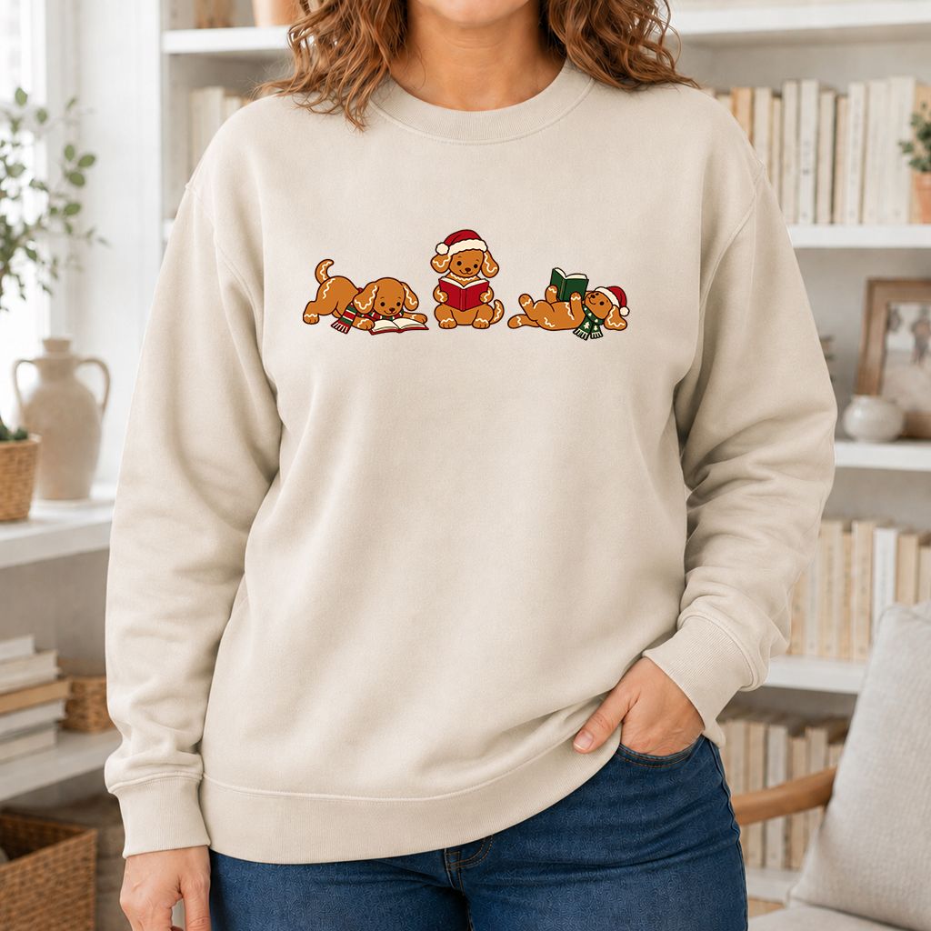 Golden Retriever Gingerbread Trio Printed Sweatshirt | Christmas Reader Gift Sand