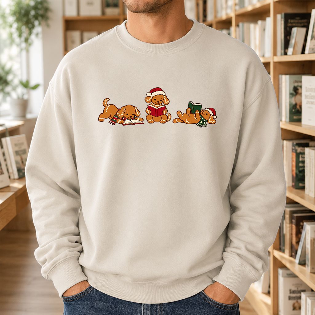 Golden Retriever Gingerbread Trio Printed Sweatshirt | Christmas Reader Gift Sand