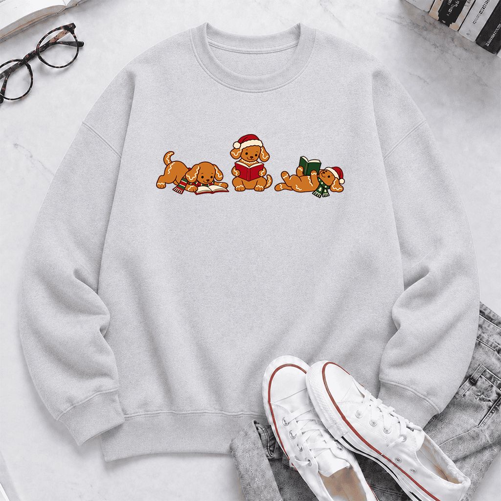 Golden Retriever Gingerbread Trio Printed Sweatshirt | Christmas Reader Gift Sport Grey