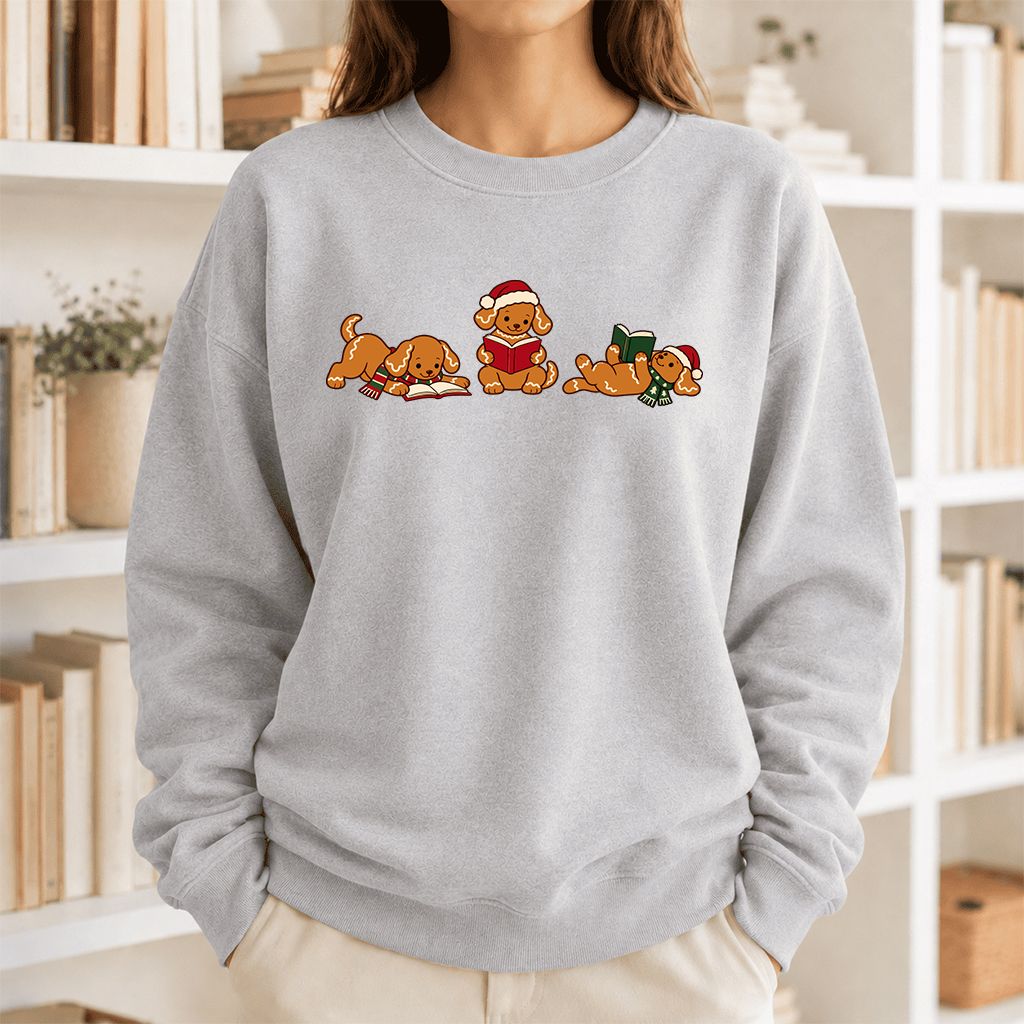 Golden Retriever Gingerbread Trio Printed Sweatshirt | Christmas Reader Gift Sport Grey