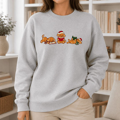 Golden Retriever Gingerbread Trio Printed Sweatshirt | Christmas Reader Gift Sport Grey