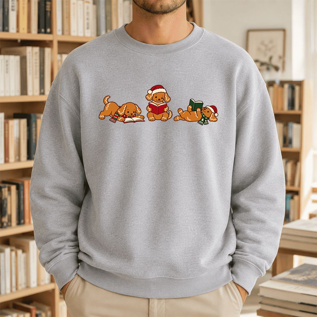Golden Retriever Gingerbread Trio Printed Sweatshirt | Christmas Reader Gift Sport Grey